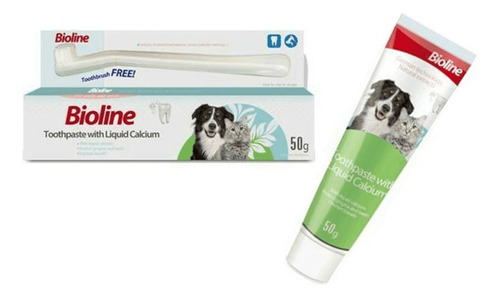 Bioline® Crema Dental Calcio 50grs + Cepillo Perros Y Gatos