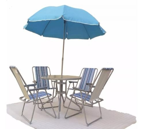 Set De Jardín Mesa + 4 Sillas + Sombrilla - Exterior