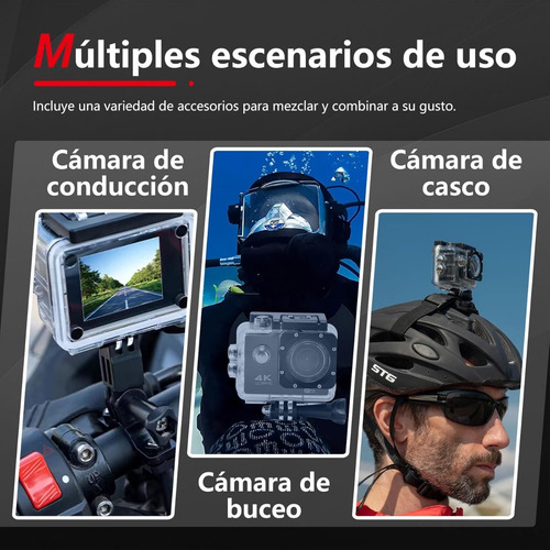 Video Camara Acción 4k Casco Moto Wifi 12mp Viaje Seguro Negro