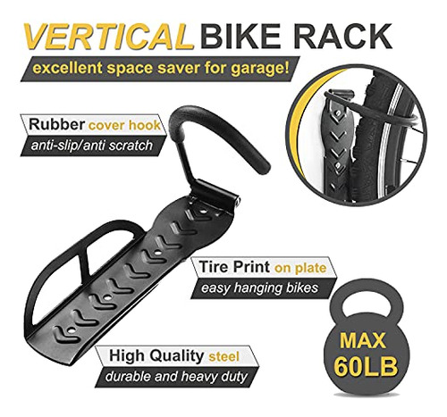 Bike Rack For Garage Wall Mount 4 Pack Vertical Bike Hooks B