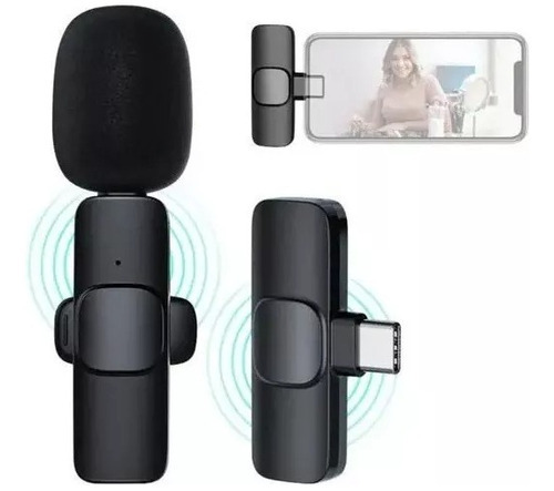 Microfone Lapela Sem Fio K9 compativel para iPhone ou Android Tipo-c Cor Preto