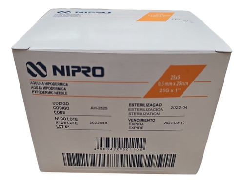 Aguja Hipodermica Nipro 25g X 1   Caja 100 Unidades