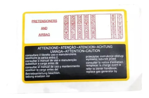 Etiqueta Validade Air Bag Palio Weekend 2008 2009 2010 Fiat