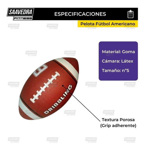 Imagen 4 de 6 de Pelota Fútbol Americano N°5 Goma Adherente Entrenamiento