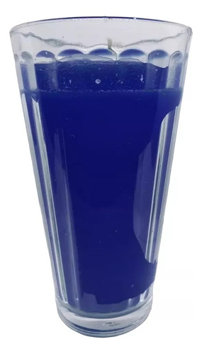 8 Veladoras Color Azul Limonero En Vaso 100% Parafina
