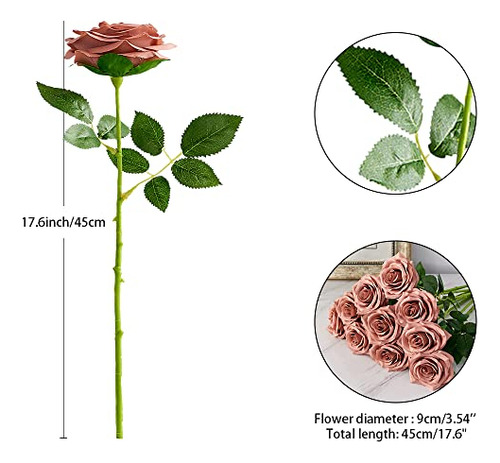 Ramo De 10 Flores Artificiales De Rosas Abiertas, Tallos De