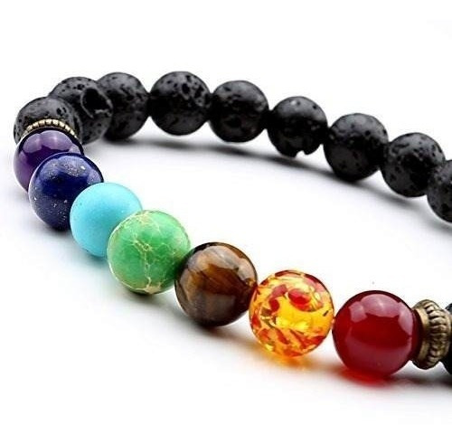 Pulsera De 7 Chakras En Cuarzo Y Piedra Volcanica Difusora 