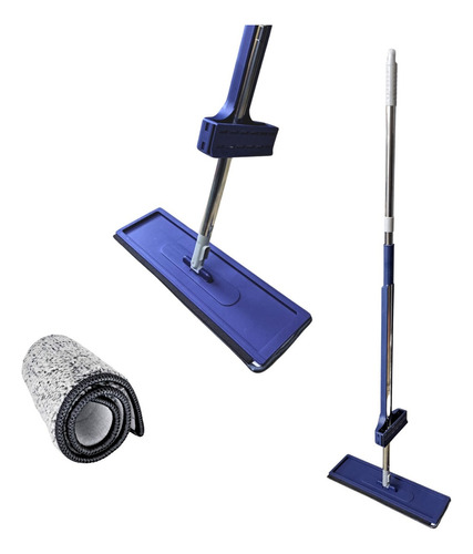 Rodo Mop Retangular 360 De Limpeza Esfregão Flat 2 Refis Cor Azul