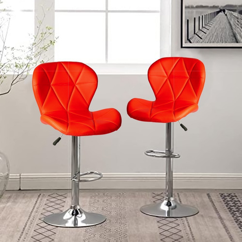Silla De Bar Acolchada Con Respaldo Geométrico Taburete Color de la estructura de la silla Plateado Color del asiento Rojo