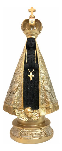 Imagem Nossa Senhora Aparecida Negra Glitter 17 Cm Resina
