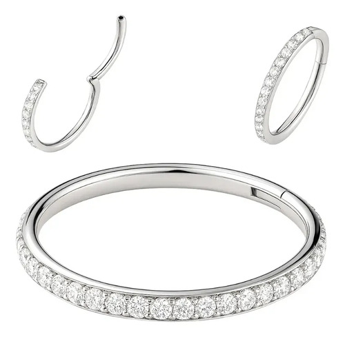 Piercing Titânio Argola Click Cravejada 8mm Prata Addiesdive®