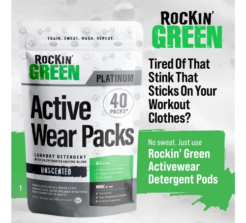 Detergente Para Ropa Rockin' Green Active Wear 40 Cápsulas