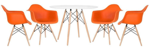 Kit Mesa Jantar Redonda 100 Cm 4 Cadeiras Eames Daw  Cores Cor Mesa branco com cadeiras laranja