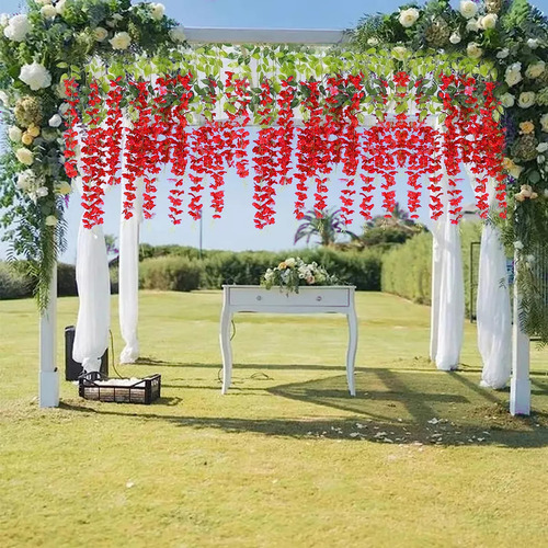 Flores Artificiales De Glicina De 12 Piezas,plantas Artificiales De Wisteria Colgantes De 110cm , Flores Artificiales Colgantes Decoración Para Hogar, Para Boda,jardín,exterior Para El Hogar.(rojo)
