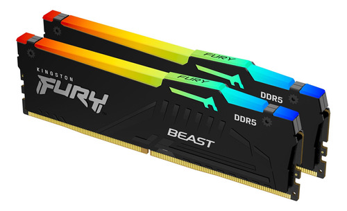 Memoria RAM Fury Beast RGB gamer color negro  64GB 2 Kingston KF548C38BBAK2-64