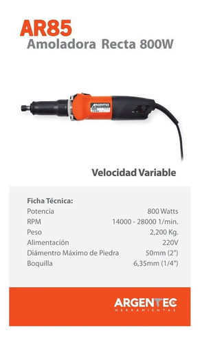 Imagen 3 de 3 de Amoladora recta Argentec AR85 800 W 220 V
