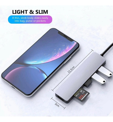 Hub Adaptador Usb Tipo C 6 En 1 / Hdmi Usb Para Mac Windows
