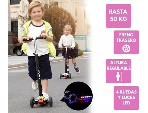 Monopatín Unnic 4 Ruedas Con Luces Led Reforzado Niños Freno