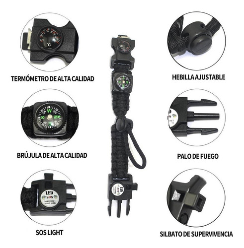 - 2 Pulsera Cuerda Paracord Supervivencia Ajustable Navaja