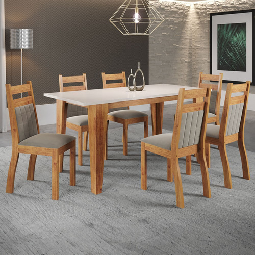 Mesa De Jantar 6 Lugares Volei Mel/blonde/v.pérola - Viero Pés Bege