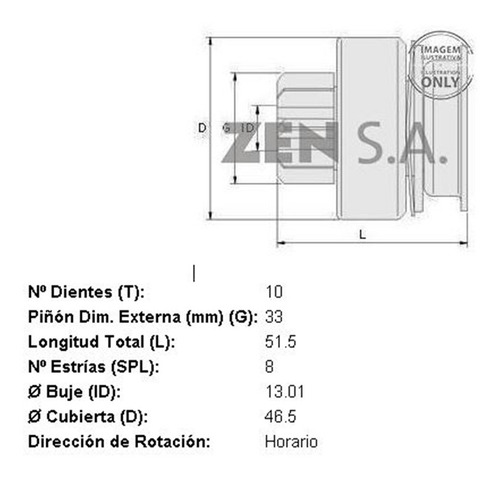 Imagen 2 de 6 de Bendix De Arranque Tipo Mitsubishi L200/l300 10 D 8 E