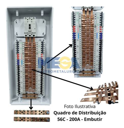 Quadro De Distribuição 56 Disj Embutir C/ Kit Trifásico 200a
