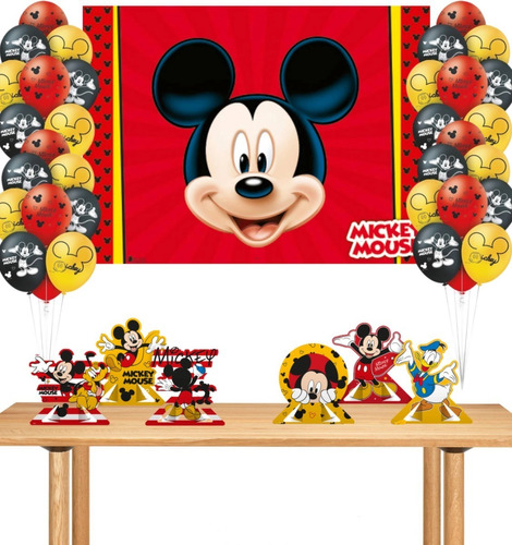 Kit Mickey Festa Painel + 25 Balões + 6 Displays