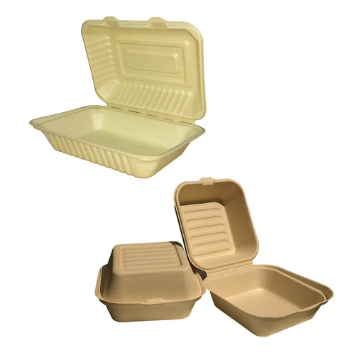Imagen 1 de 9 de Pack Contenedores 9x6 Y 6x6 Biodegradable Bagazo De Trigo