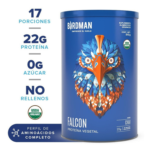 Falcon Protein 510gr Birdman Proteina Organica Vegana Sabor Chai