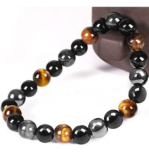 Pulsera De Triple Protección Denchy, Ojo, Obsidiana Negra Y