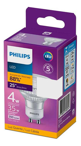 Lâmpada Led Dicroica Par16 Philips Gu10 4w 350lm Bv 2700k Cor da luz Branco-quente 110V/220V