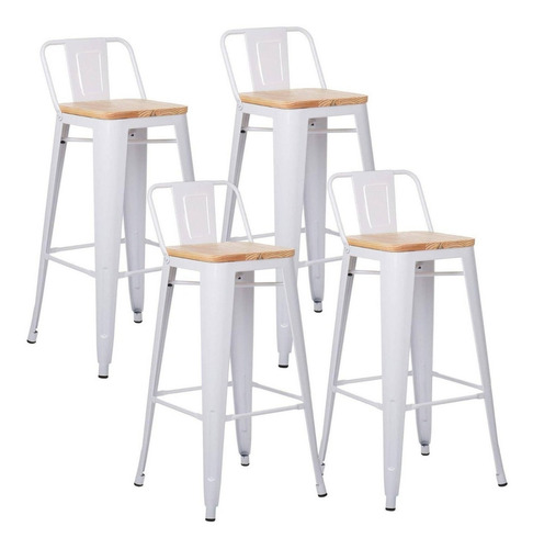 Taburete Tolix De Madera 66cm Color Blanco