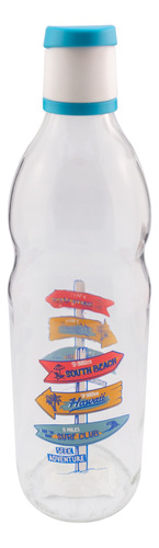 Botella De Agua Vidrio Colección Tropical Con Tapa 1 Litro