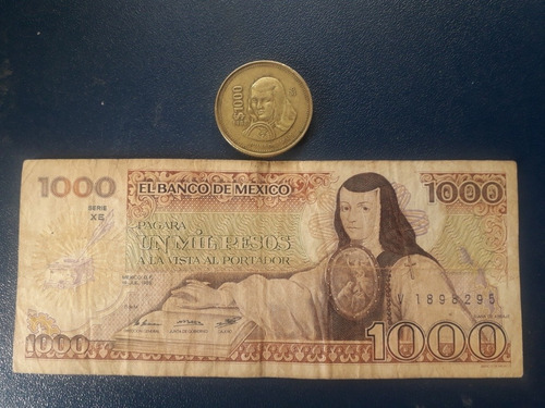 Billete Y Moneda 1000 Pesos Sor Juana Inez De La Cruz Usado*