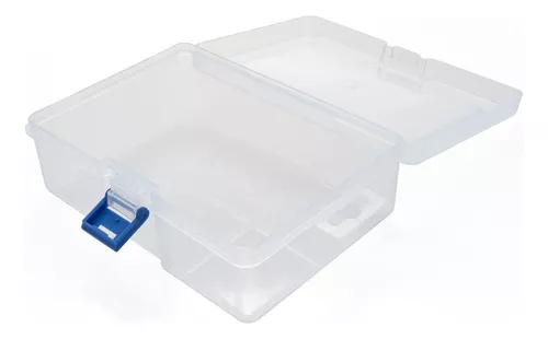 Paquete de 2 cajas de plástico transparente, caja de lápices pequeños de  plástico con tapas, pequeña caja de suministro modular para suministros de