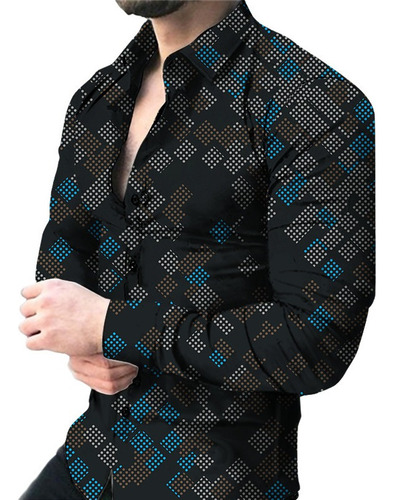 Camisa Casual De Moda Para Hombre Con Impresión 3d Cuadrada