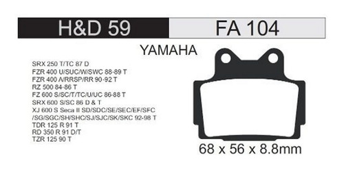 Pastilla Freno Fa 104 Ebc Fzr.400-600-tras. (hd59)