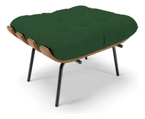 Kit 01 Poltrona E 01 Puff Costela Veludo Verde Base Metálica