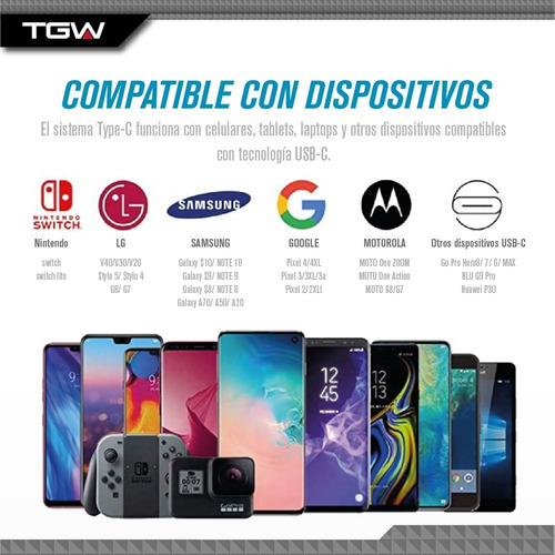 Imagen 7 de 10 de Cable Usb A Usb Type-c Tagwood 1,8 Mts