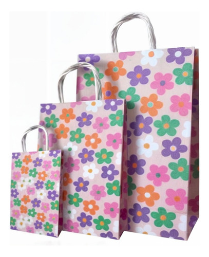Bolsa C/ Manija Papel Fantasía Florcita X 10 Un. (20x30x9) Multicolor Florcitas