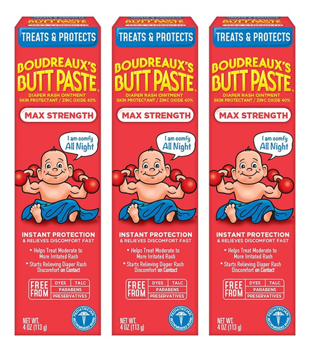 Boudreauxs Butt Paste Pañal Raspado Pomada Maxima, Pack 3