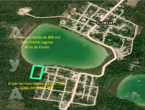 Terreno En  Venta De 800 M2, Al Lado Hotel Coqui Coqui, Y 20 M De Frente Laguna De Cobá, Tulum.