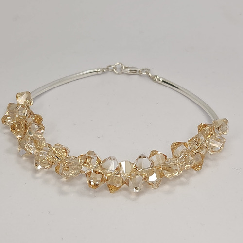 Pulsera Cristal 1ra Marca Bicono 6mm Plata 925 Golden Shadow Golden Shine Ab 2x 6 Cm 18 Cm
