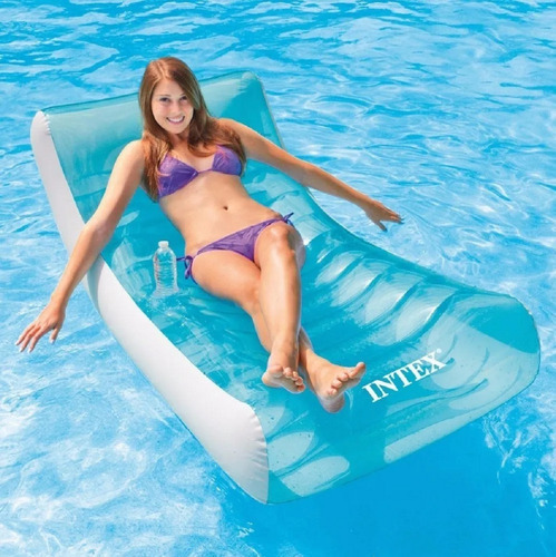 Imagen 6 de 10 de Colchoneta Sillon Inflable Intex Rockin Lounge C/ Porta Vaso