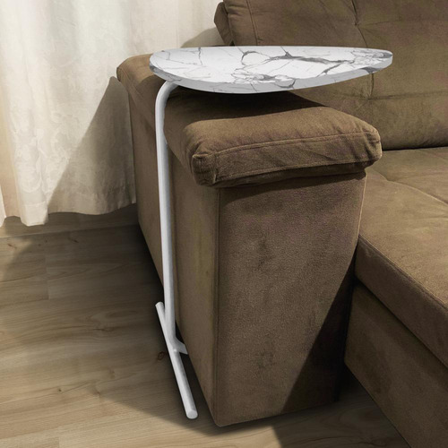 Mesa Para Sofá Mesinha Lateral De Apoio Sterling Cor Branco Vulcano