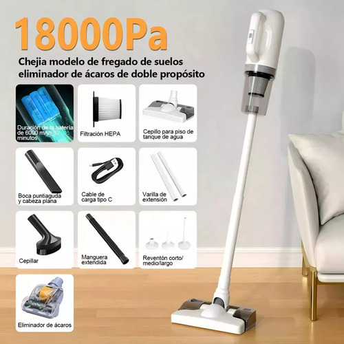 Aspiradora De Mano Trapeadora Inalámbrica Potente Succión Portátil Y Multifuncional Tres En Uno 18kpa 6 Modes Ultra Silenciosas Con Para Suelos De Madera, Automóvil, Pelo De Mascotas