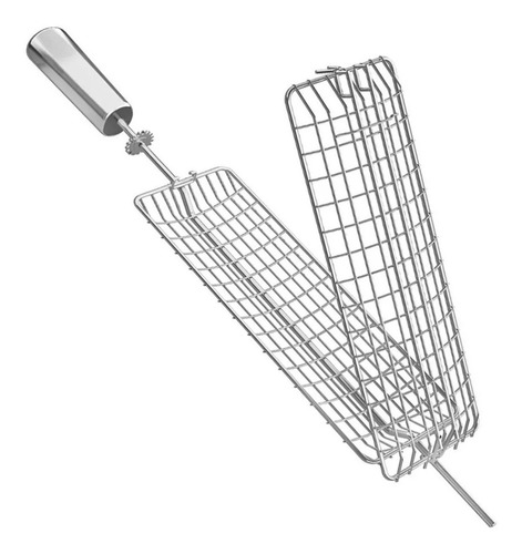 Imagem 1 de 8 de Espeto Grelha Gaiola Inox Grill Churrasqueira Giratória