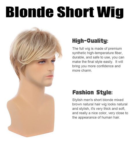 Peluca Corta Para Hombre, Rubia, Con Gorra, Resistente Al Ca
