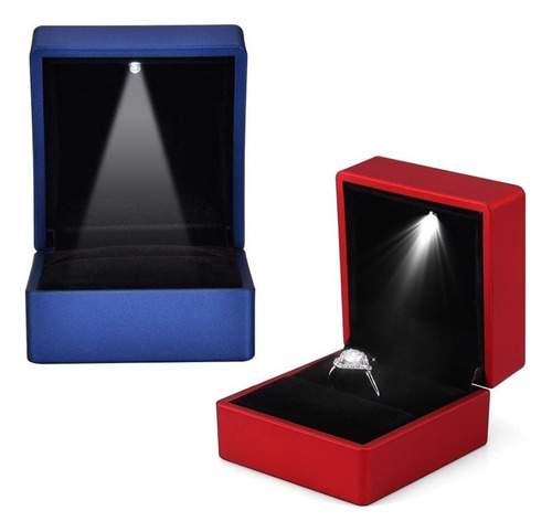 Estuches Joyeria 2x1 Anillos Caja Luz Led Elegantes Boda    