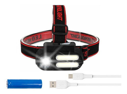 Linterna Minero Cabeza Vincha Doble Led Cob Recargable